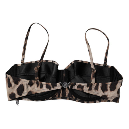 Dolce & Gabbana Brown Leopard Nylon Balconcino Bra Underwear