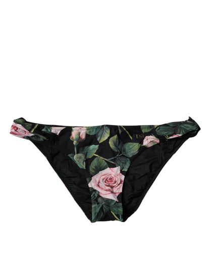 Dolce & Gabbana Black Rose Print Swimwear Bottom Beachwear Bikini