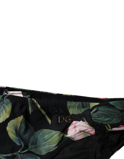 Dolce & Gabbana Black Rose Print Swimwear Bottom Beachwear Bikini