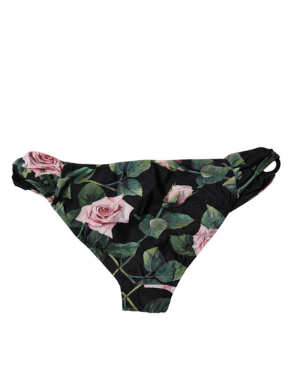 Dolce & Gabbana Black Rose Print Swimwear Bottom Beachwear Bikini