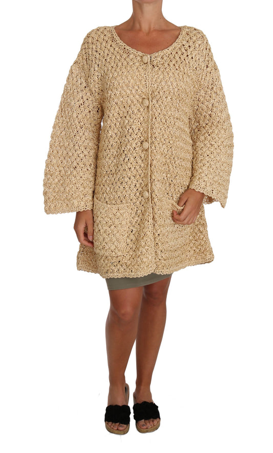 Dolce & Gabbana Chic Beige Crochet Knitted Raffia Cardigan