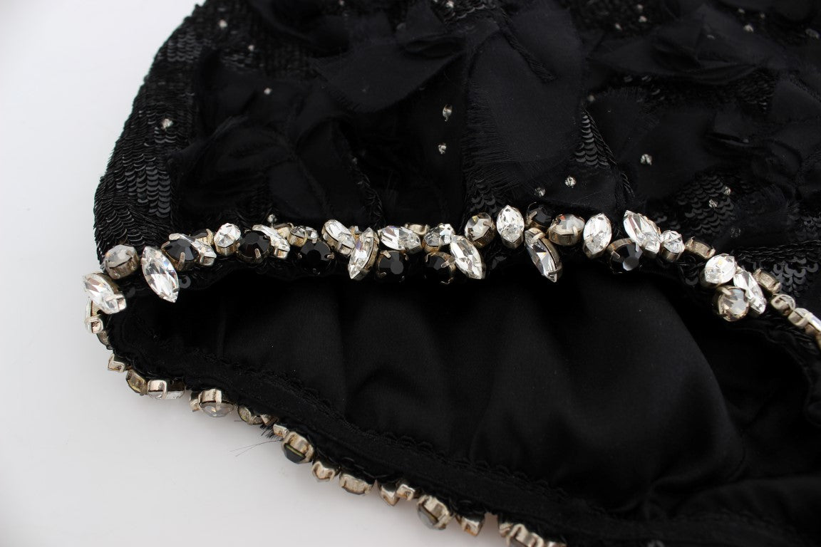 Dolce & Gabbana Crystal Sequined Silk High Waist Shorts