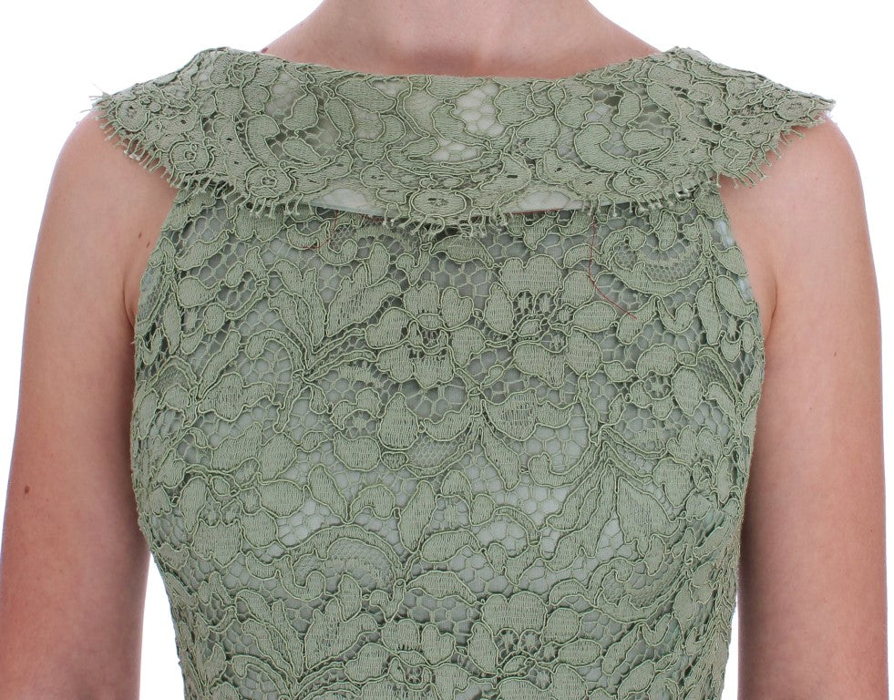 Dolce & Gabbana Elegant Green Floral Lace Maxi Dress