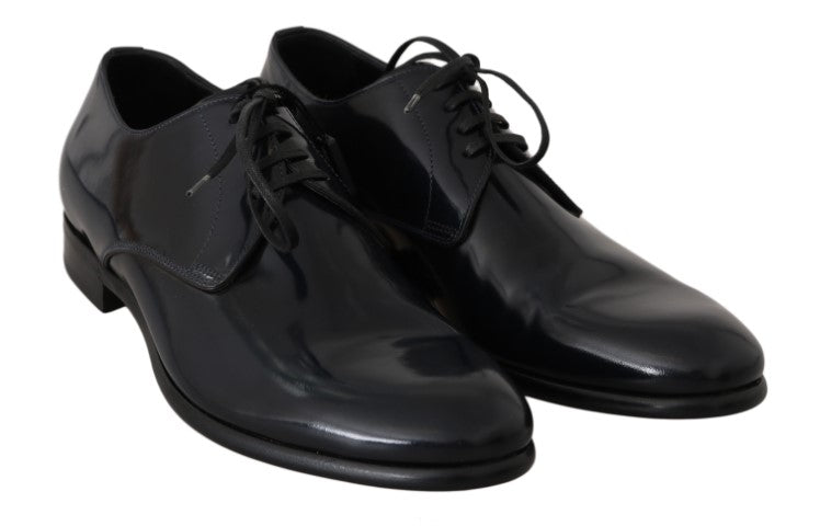 Dolce & Gabbana Elegant Dark Blue Leather Derby Shoes