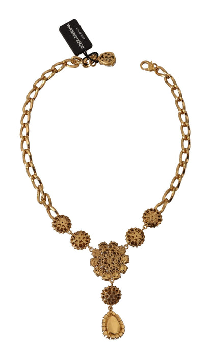 Dolce & Gabbana Elegant Floral Crystal Statement Necklace