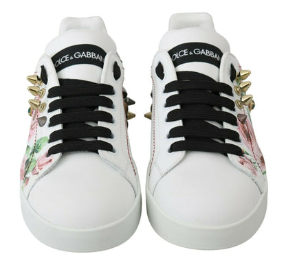 Dolce & Gabbana Floral Crystal-Embellished Leather Sneakers