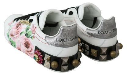 Dolce & Gabbana Floral Crystal-Embellished Leather Sneakers