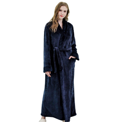 Fluffy Thick Microfibre Flannel Bathrobe Velvet Sleep Shawl Collar Bathrobe