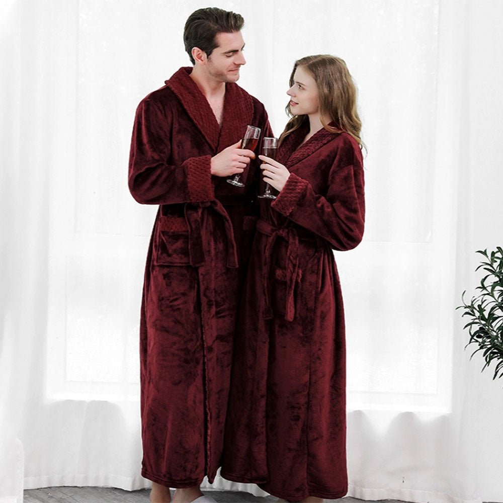 Fluffy Thick Microfibre Flannel Bathrobe Velvet Sleep Shawl Collar Bathrobe