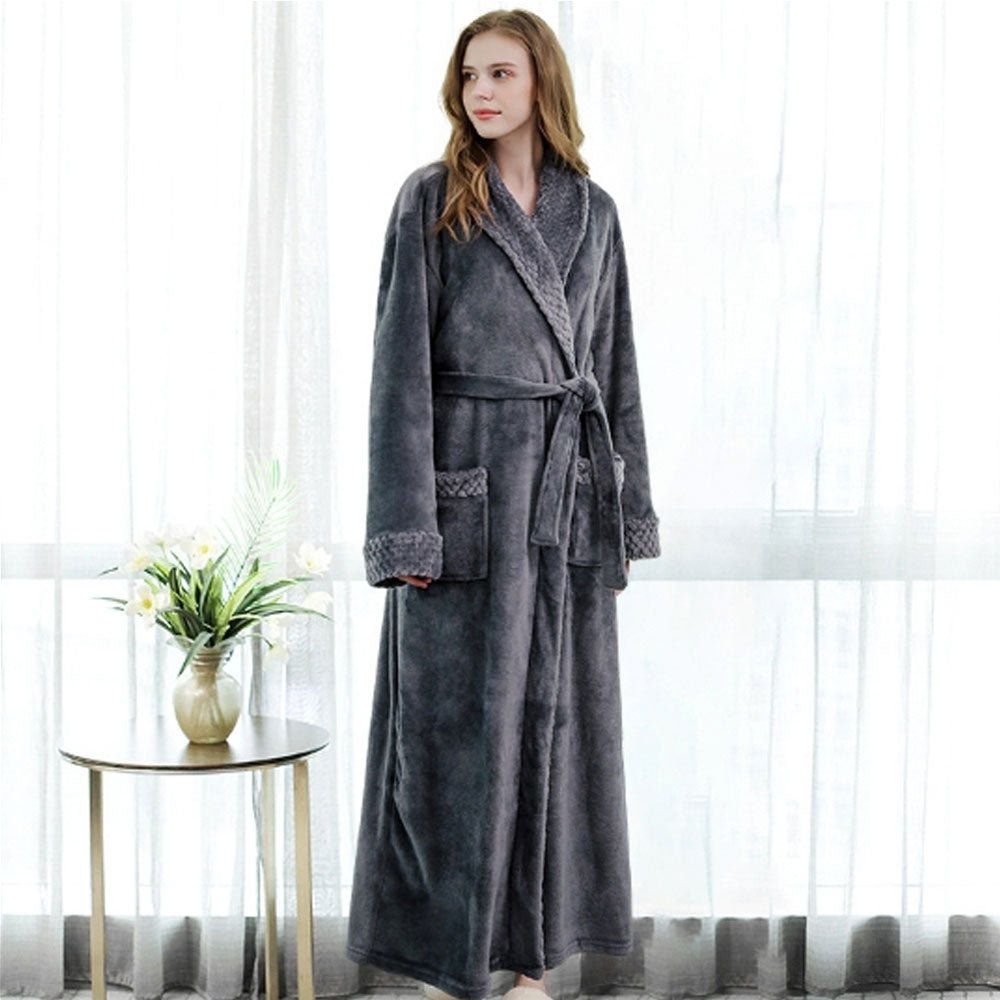 Fluffy Thick Microfibre Flannel Bathrobe Velvet Sleep Shawl Collar Bathrobe