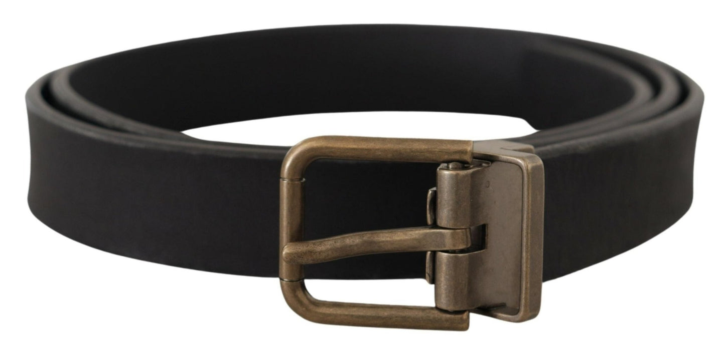 Dolce & Gabbana Elegant Black Leather Belt with Vintage Metal Buckle