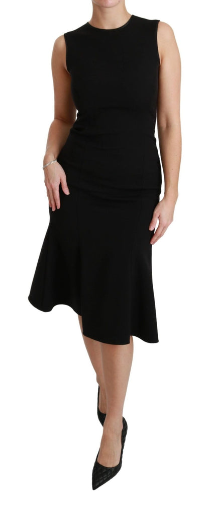 Dolce & Gabbana Elegant Black Fit Flare Wool Blend Dress