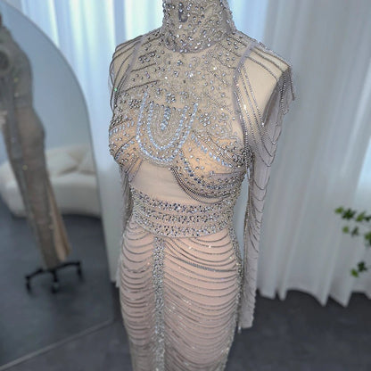 Sharon Said Luxury Crystal Tassel Dubai Evening Dresses for Women Wedding Party Arabic Mermaid Long African Prom Dress RM152