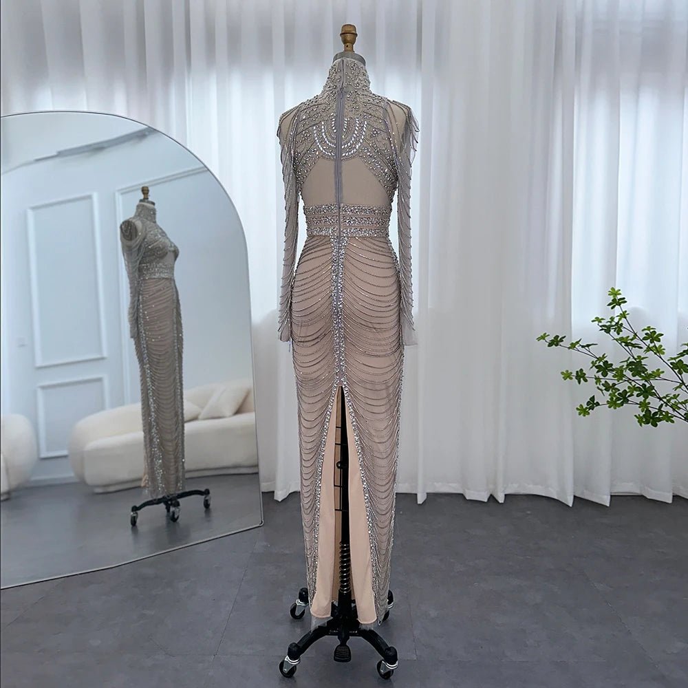 Sharon Said Luxury Crystal Tassel Dubai Evening Dresses for Women Wedding Party Arabic Mermaid Long African Prom Dress RM152