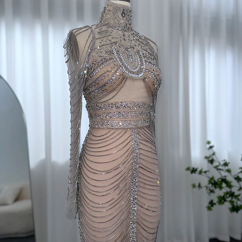 Sharon Said Luxury Crystal Tassel Dubai Evening Dresses for Women Wedding Party Arabic Mermaid Long African Prom Dress RM152