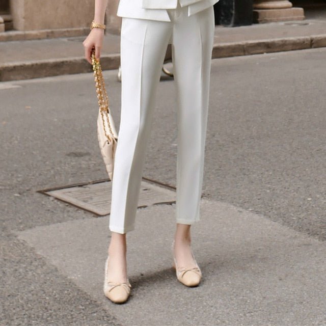Summer New Elegant Women's Pants Suit Casual Jacket Trousers Two