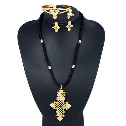 Ethlyn Brand Ethiopian Eritrean Cross Women Jewelry Sets Gold Color  Bridal Romantic Wedding Party  Jewelry  S068