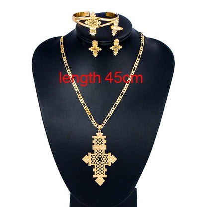 Ethlyn Brand Ethiopian Eritrean Cross Women Jewelry Sets Gold Color  Bridal Romantic Wedding Party  Jewelry  S068