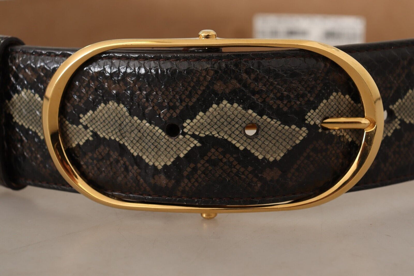 Dolce & Gabbana Elegant Snakeskin Belt with Gold Oval Buckle