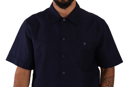 Dolce & Gabbana Elegant Navy Blue Button-Down Casual Shirt
